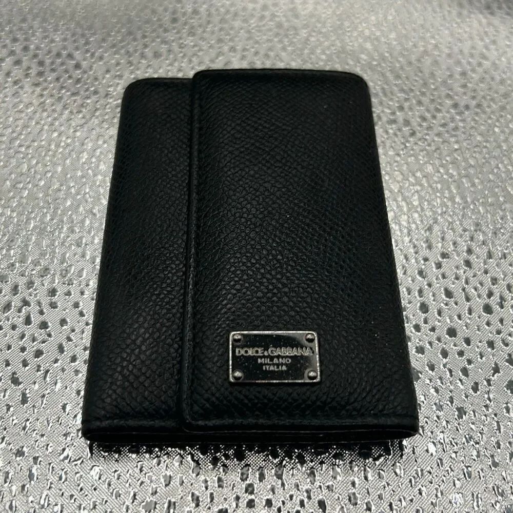 Dolce & Gabbana Foldover Key Holder Card Case Black Leathe Luxury Minimalist